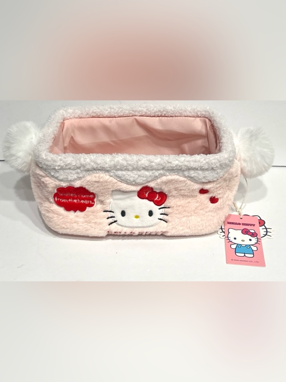 Sanrio Hello Kitty Storage Pink/White Plush and Sherpa Desktop Storage Box, New